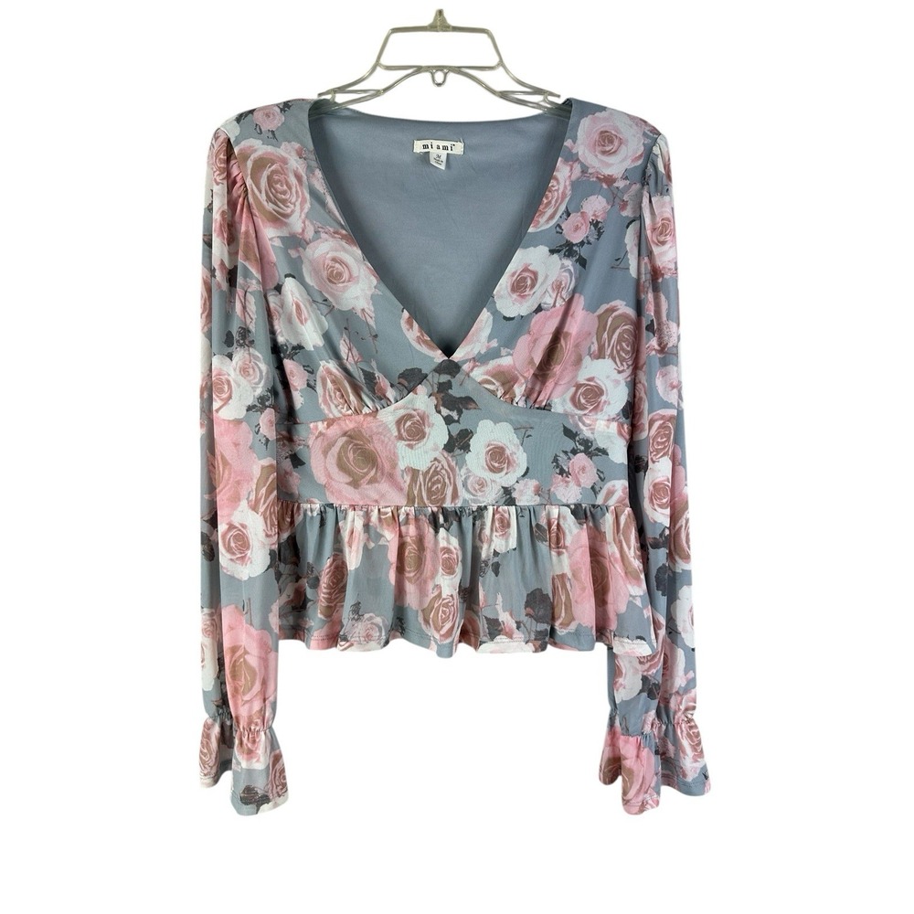 Miami Blouse Womens Medium Floral Peplum Babydoll Boho Festival Romantic